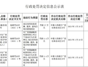 广西通盛融资租赁被罚27万元：违反信用信息采集、提供、查询及相关管理规定